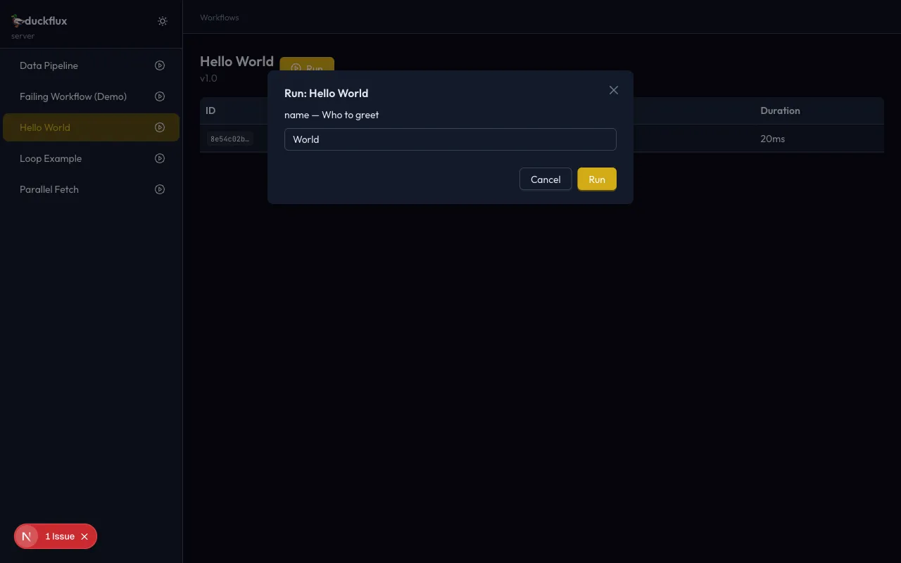 Execute modal with input form